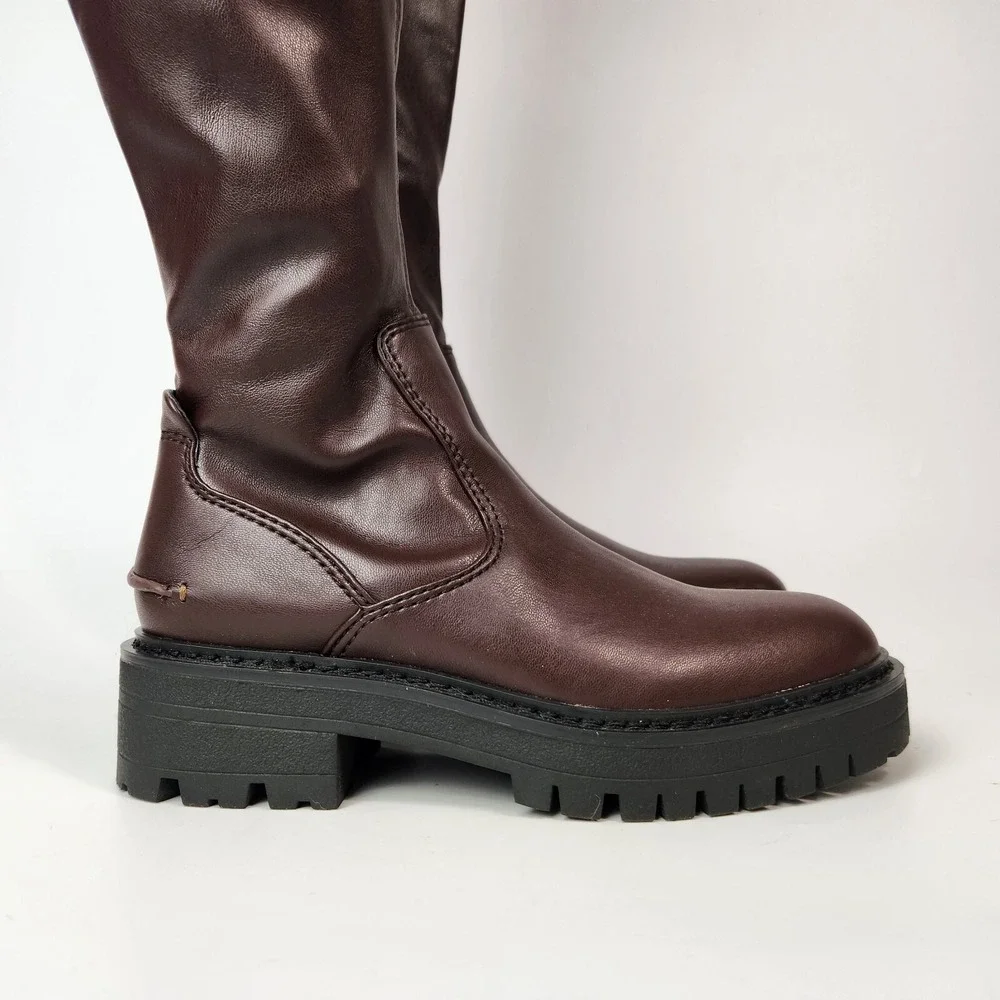 Franco Sarto Boots Womens 5.5 Chunky Lug Sole Over The Knee Boho Academia Preppy